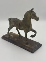 Vintage Brass Horse Ornament Figure Statue Wood Base Shabby Chic Classic Rustic