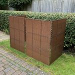 Garden Dustbin Wheelie Bin Screen Store Tidy Hide Plastic Rattan Effect (Triple)