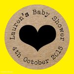 Personalised Shabby Chic Kraft Effect Stickers Baby Shower Vintage Heart -344