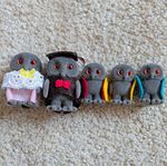 Sylvanian Families Vintage Flocked Owl Family 1:12 Lot of 6 w/ Clothing 2693