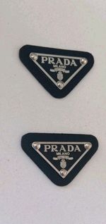 2 x Prada Logo Triangle Black and Silver Button Pendant clothing emblem