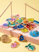 Wooden Magnetic Fishing Game 15 Fish & Rod Kids Educational Toy Hand Eye Skill