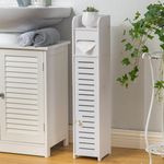 Wooden White Free Standing Toilet Paper Roll Holder Bathroom Storage Cabinet 