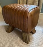 Brown Leather Stool / Footstool Wood Legs Pommel Horse Style Retro Vintage