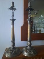 Vintage Tall Silver Plated Classical Candlesticks Leafy Palms Egyptian Columns