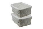  Storage Hamper Basket Medium White Wicker With Cloth Lining Pack Of 2 By Arpan