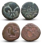 2 X INDIA INDO French Doudou 1836, Louis - Rooster~ Tamil Pondicherry Mint
