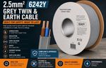 2.5mm Twin & Earth Cable 6242Y BASEC Approved Grey T&E Cut To Length New