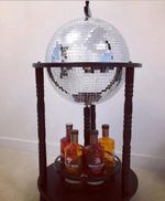 Glam Globes: FACTORY SECONDS Disco Ball Bar Cart, Black Stand/Silver Tile