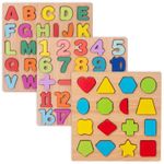 Wooden Board Kids Educational Toy Colourful ABC Alphabet Number Shapes 3D Puzzle