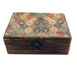 Boho Wooden Trinket Box Multicolour Mosaic Lid Rectangular
