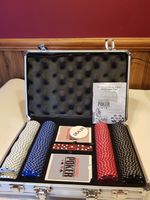 Portable Poker Chip Set With Cards and Dice In Suitcase, Preloved, Good