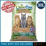 CLEAN PAWS CAT LITTER NATURAL WOOD PELLETS 30L FOR ODOUR ABSORBENT BIODEGRADABLE
