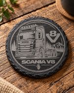 Scania V8 Engraved Slate Coaster – Laser Engraved Round Slate