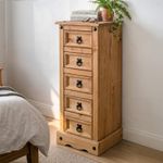 Corona Chest of Drawers 5 Drawer Bedside Narrow Cabinet Table Solid Wood Mexican