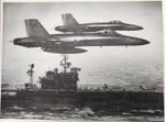 Vintage Print F18 Hornet 16x20" over CV66 Aircraft Carrier McDonnell Douglas.