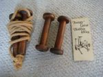 Vintage 2 x Wooden Industrial Bobbins + Bobbin Handled Skipping Rope + Book