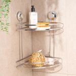 OHS Suction Shower Caddy 2 Tier Wall Mounted Bathroom Corner Storage Shelf