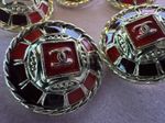 5 20mm Vintage Chanel buttons Gold & Red Enamel & Metal Shank Back French Chic