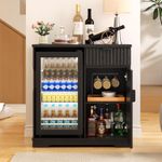 Wine Cabinet Coffee Bar Buffet Sideboard with Built-in Refrigerator & Storage UK