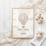 Personalised Multicolour Hot Air Balloon Nursery Wall Print A4