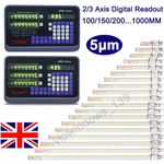 DRO 2/3 Axis Digital Readout Linear Scale 5µm Glass Encoder w/ 3meter Cable,UK