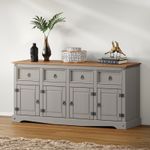 Corona Sideboard Grey Wax 4 Door 4 Drawer Solid Pine Dining Mercers Furniture®