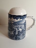 Antique Pottery Sugar/ Flour Sifter Blue & White Unusual Useful Handle 