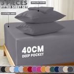 Fitted Sheet Set With Pillow Cases 40cm Deep 3 Piece Hotel Bed Sheets All Sizes