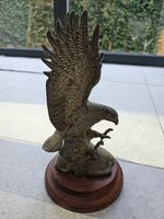 Vintage American Bald Eagle Sculpture Statue Brass With Wood Base 9"