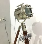 Vintage Wood Adjustable Tripod Floor LAMP Nautical Spotlight Lamp Searchlight LE