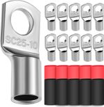 10X Cable Lugs 25Mm² M10 Thickened Copper Uninsulated SC Crimp Lugs Battery Cabl