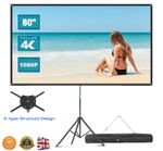 80" Projector Screen with Tripod Stand Adjustable 4K HD 16:9 Outdoor Home Cinema