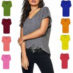  LADIES WOMEN BAGGY OVERSIZED LOOSE FIT TURN UP BATWING SLEEVE V NECK TOP T SHIR