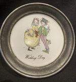 Vintage Silver Plated Wine Bottle Coaster Wedding Day Bride & Groom Design(c3)