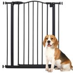 PawHut 74-80cm Adjustable Metal Pet Gate Safety Barrier w/ Auto-Close Door Black