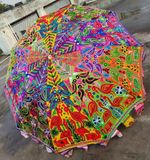 Indian Embroidered Garden Parasol Flower 72" Outdoor Sun Shade Patio Umbrella