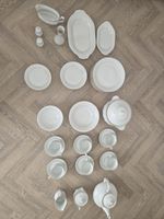 Chodziez Porcelain White Gold Trim Full Dinner Set: Teapot Cups Saucers Plates