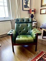Mid century Pair Of Teak And Leather Armchairs