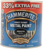 Hammerite  Smooth Direct To Rust Metal Paint Quick Drying Black  1L