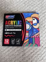 SKYGLORY Acrylic Creative Markers Set, Brush Tip, 12 Mixed Colours SG-9868C-12