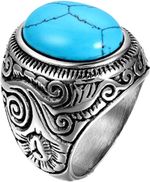 JewelryWe Mens Stainless Steel Ring: Classic Vintage Artificial Black Onyx Stone