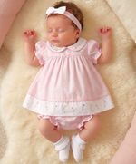 Baby Girl Dress Set Outfit Embroidered Bow Headband Pink