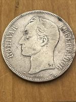 1905 Venezuela 5 Bolivares Rare Silver Coin F