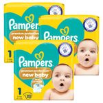 3 x Pampers New Baby Size 1 Nappies Carry Pack x 22 - 2-5kg (66 Total)