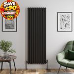 Black Designer Radiator Vertical Oval Double Panel Rad 1800x600mm Steel Modern