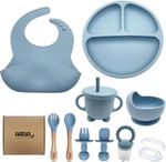 Baby Feeding Weaning Set-BPA Free Silicone With Plate,Bowl,Spoon (Blue)Set of 11