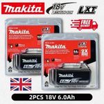 2x Genuine Makita 6ah 18v Power Tool Battery BL1860B 18V Li-lon Battery-black