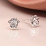 2ct Heart Cut Lab Created Diamond Dog Paw Stud Earring 14K White Gold Pendant