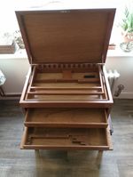 Large Empty Light Oak Cutlery Box With Tray Drawers & Key, Elkington.